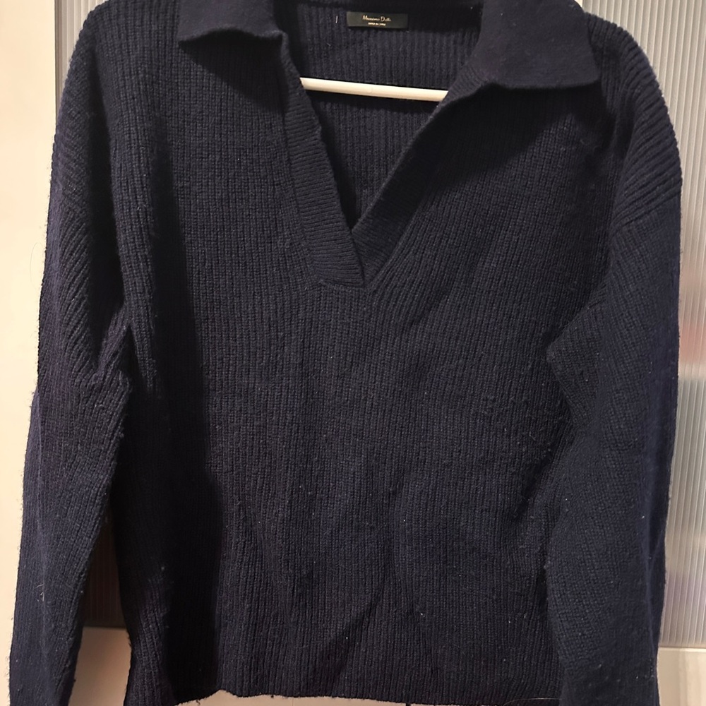Massimo Dutti Deep Blue V-Neck Sweater - Picture 2 of 6